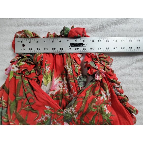 Isabel Marant Étoile Women Floral Sleeveless Ruffle Blouse Top Size 36 Red Green - Picture 6 of 8